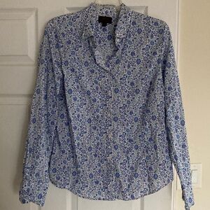Like new J. Crew Liberty Fabric Blue and White Floral Button Down Shirt Sz 14